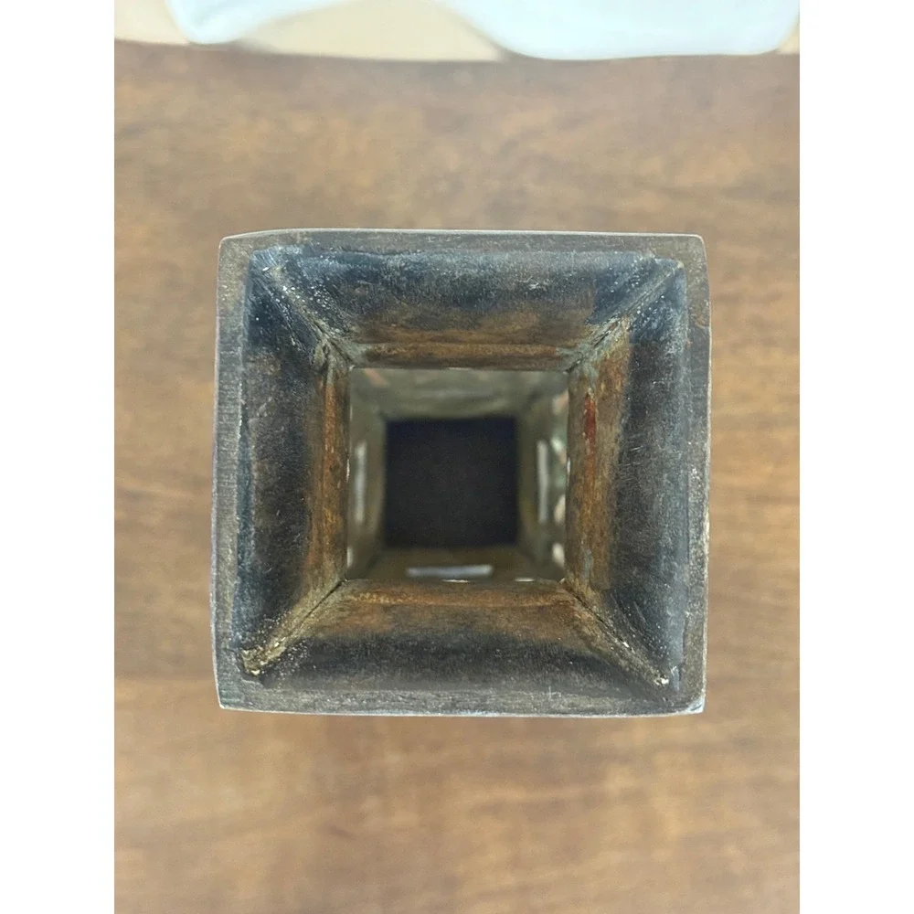 VTG Bronze‎ Hollow Vase Lantern Pierced Cut Work Verdigris 11